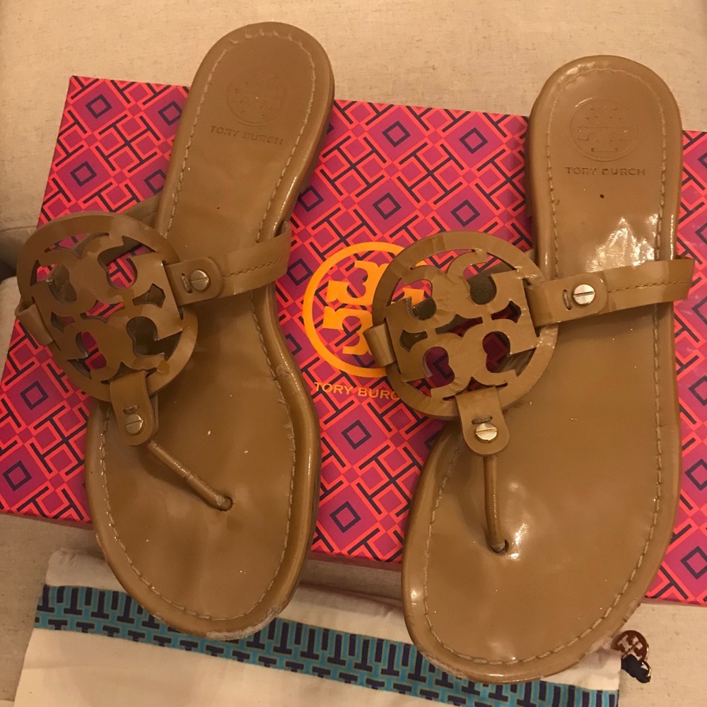 Tory Burch Miller Sandal in Sand Patent Leather